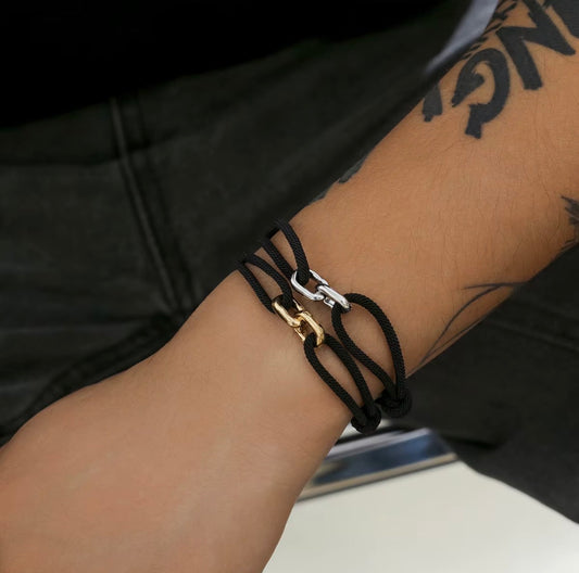 VANTA Gold & Black Cord Statement Bracelet